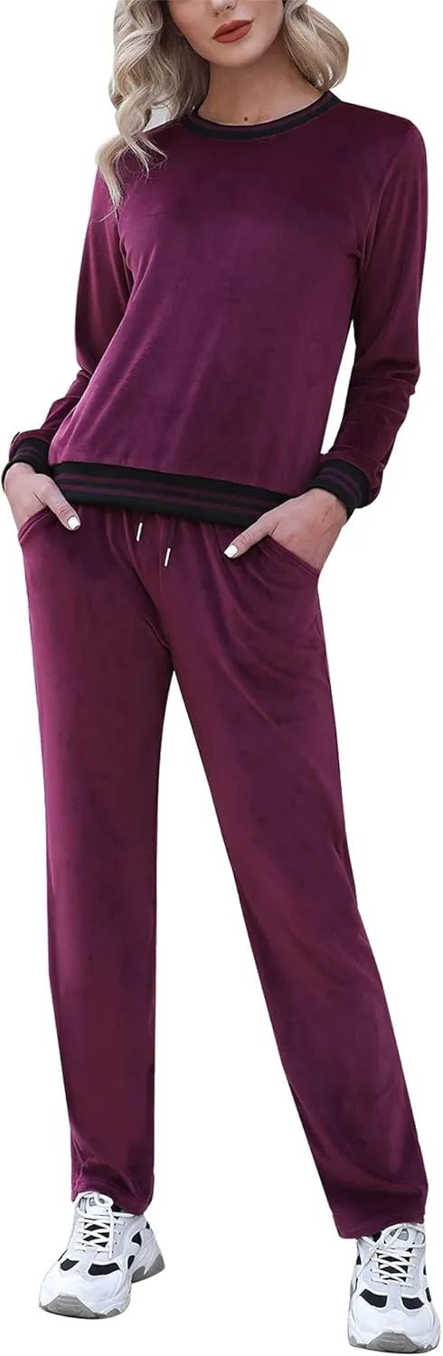 Totatuit Women's Sweatsuit Set Velour Long Sleeve and Pants Sport Sweat Suits 2 Piece Tracksuits Outfits with Pocket S-XXL