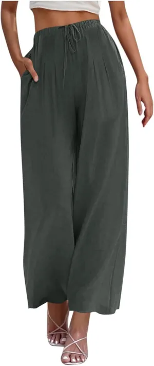 Wide Leg Pants for Woman Palazzo Trousers High Waisted Drawstring Summer Casual Business Work Beach Vacation Pants