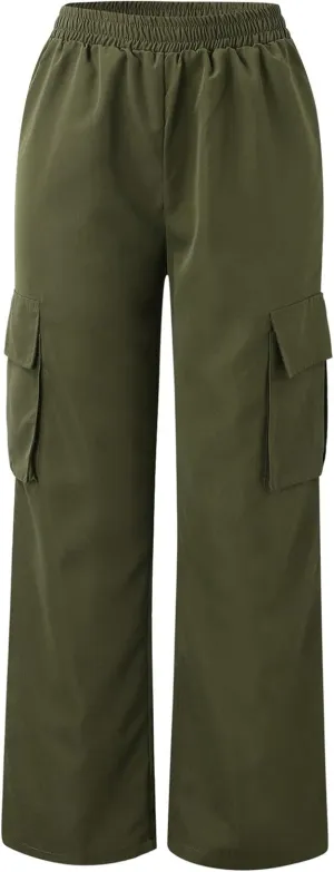 Wide Leg Pants for Women Elastic Waist Drawstring Summer Baggy Cargo Pants with Pockets Lightweight Lounge Trousers