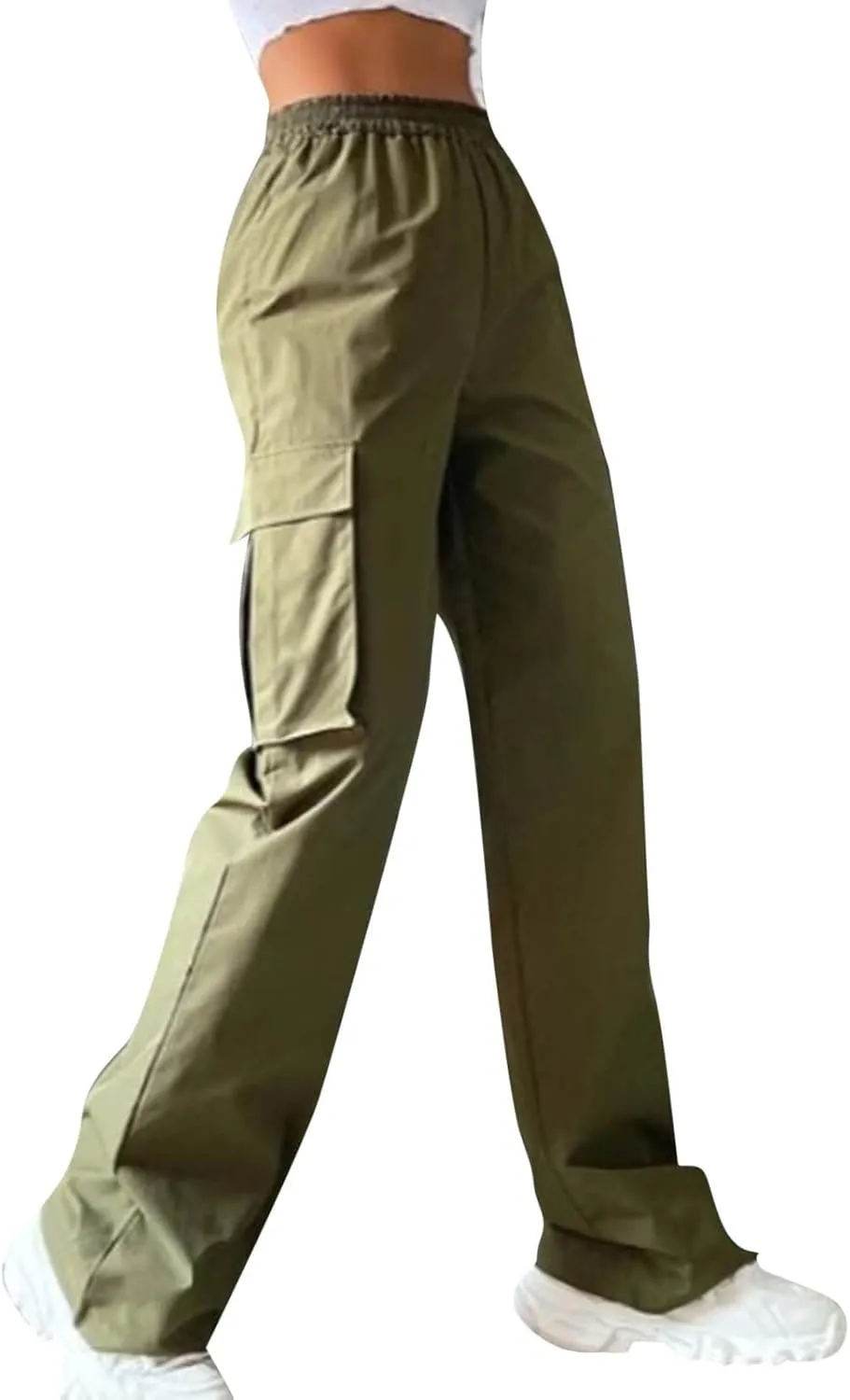 Wide Leg Pants for Women Elastic Waist Drawstring Summer Baggy Cargo Pants with Pockets Lightweight Lounge Trousers