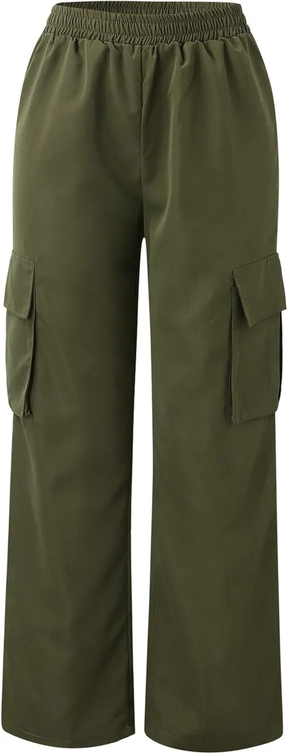 Wide Leg Pants for Women Elastic Waist Drawstring Summer Baggy Cargo Pants with Pockets Lightweight Lounge Trousers