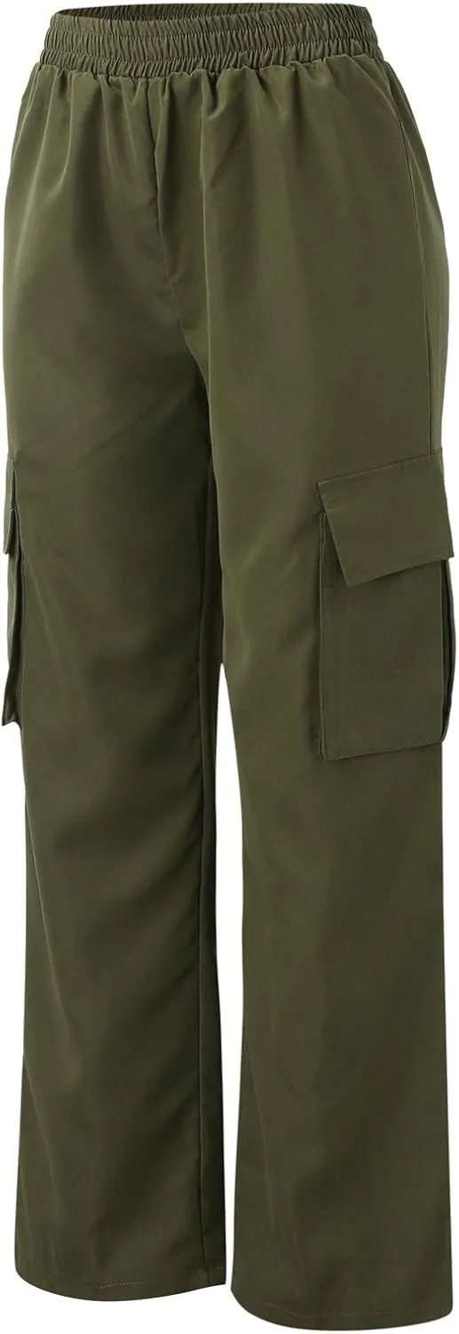 Wide Leg Pants for Women Elastic Waist Drawstring Summer Baggy Cargo Pants with Pockets Lightweight Lounge Trousers