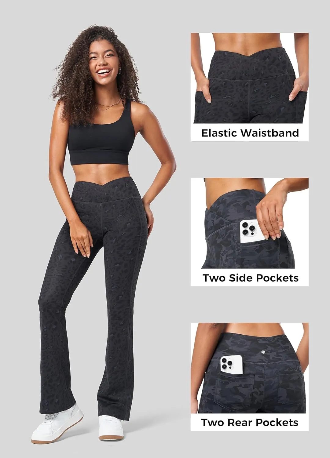 Willit Women's Fleece Lined Pants Yoga Crossover Leggings Bootcut Thermal Winter Pants Flare Leggings Water Resistant