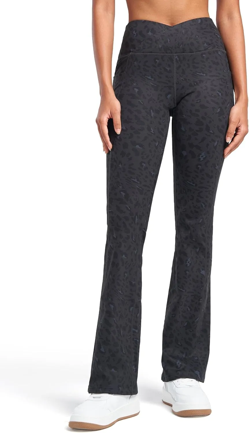 Willit Women's Fleece Lined Pants Yoga Crossover Leggings Bootcut Thermal Winter Pants Flare Leggings Water Resistant
