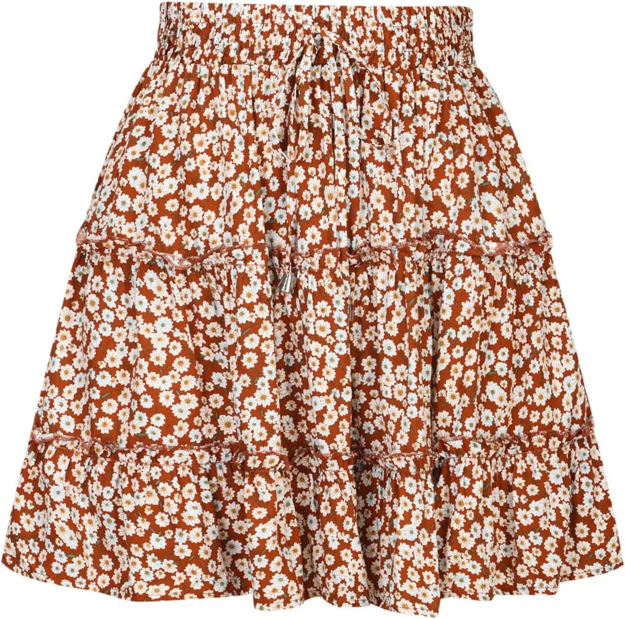 Women Boho Mini Skirt 2024 Summer Fashion Casual Flowy High Waist Beach Pleated Y2K Layered Novelty Short Skirts