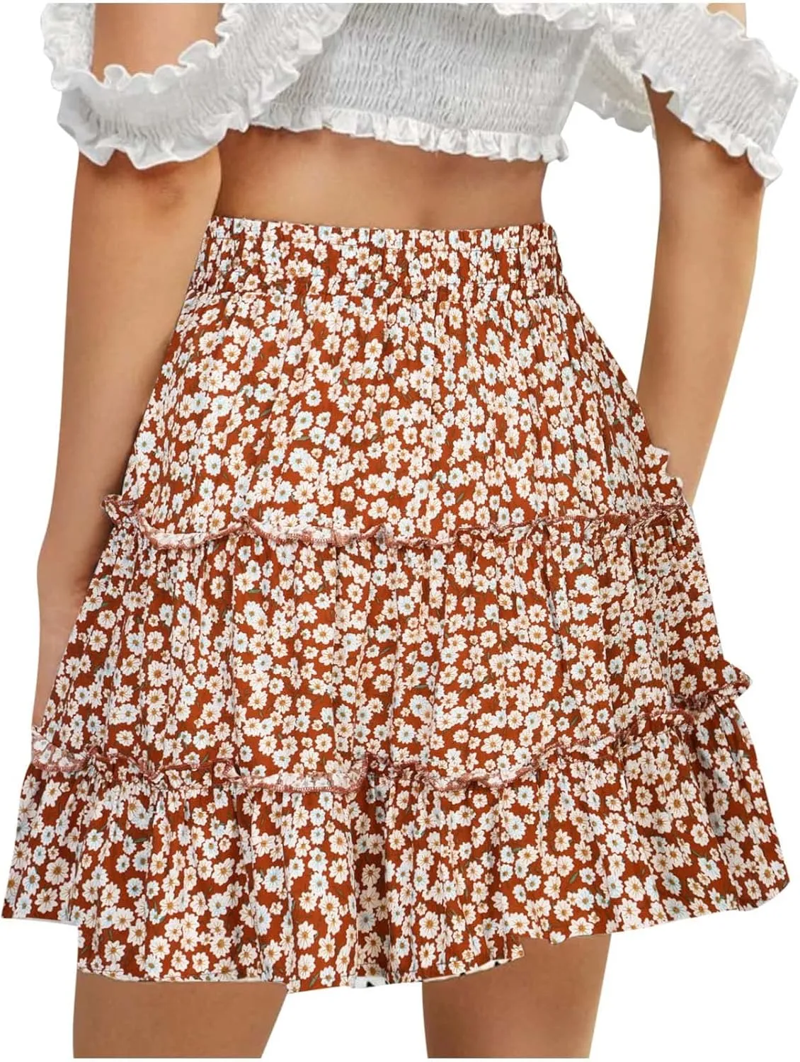 Women Boho Mini Skirt 2024 Summer Fashion Casual Flowy High Waist Beach Pleated Y2K Layered Novelty Short Skirts