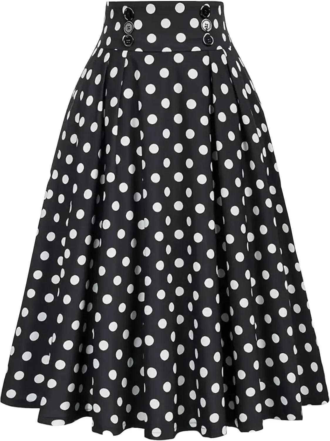 Women Boho Summer Midi Skirts High Waisted Polka Dots Button Pleated Flowy Casual Wrap Colorblock A Line Skirt