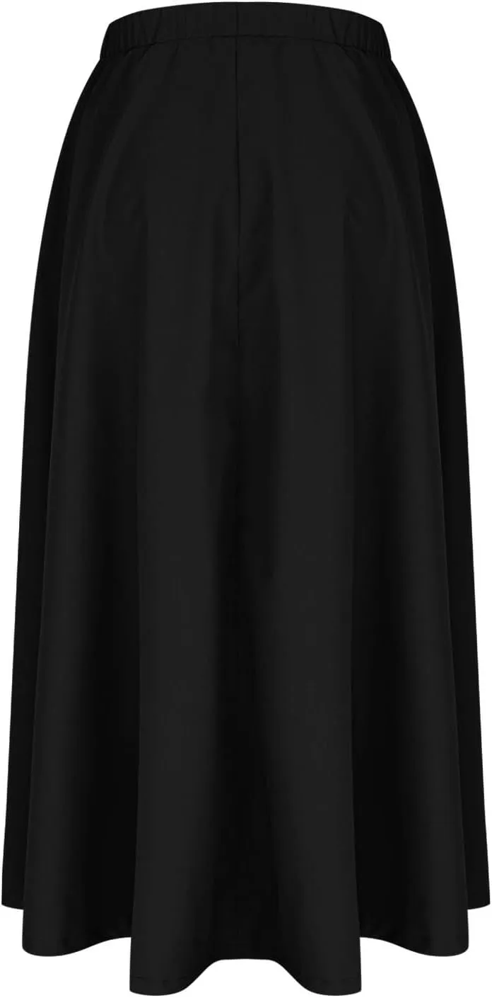 Women Casual Midi Skirt Summer Business Pleated Skirts Elastic High Waist Flowy A Line Dress Beach Vacation Clothes