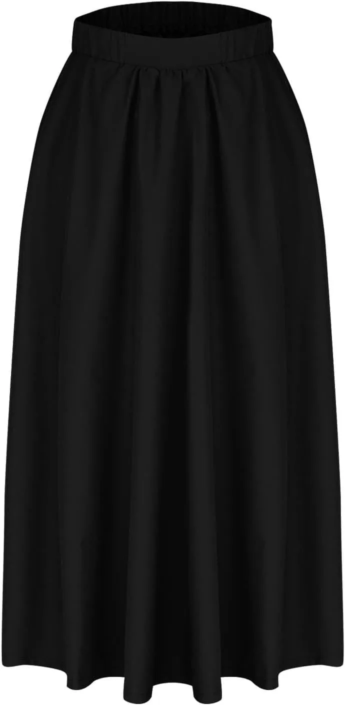Women Casual Midi Skirt Summer Business Pleated Skirts Elastic High Waist Flowy A Line Dress Beach Vacation Clothes