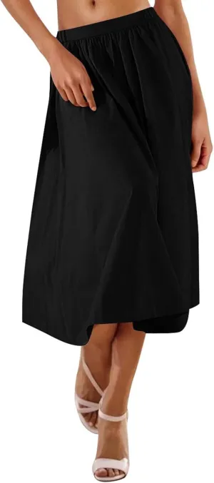 Women Casual Midi Skirt Summer Business Pleated Skirts Elastic High Waist Flowy A Line Dress Beach Vacation Clothes