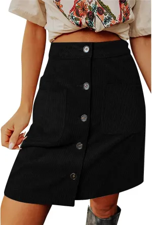 Women Corduroy Skirt Suede Pencil Skirts Office High Waist Button Bodycon Dress Knee Length Summer Elegant Dresses