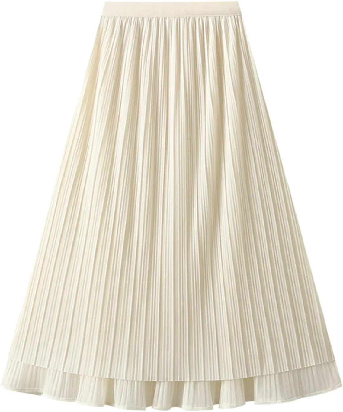 Women High Elastic Waist Pleated Chiffon Skirt Midi Swing A-line Skirts Elastic Waist Knee Length Half Dress