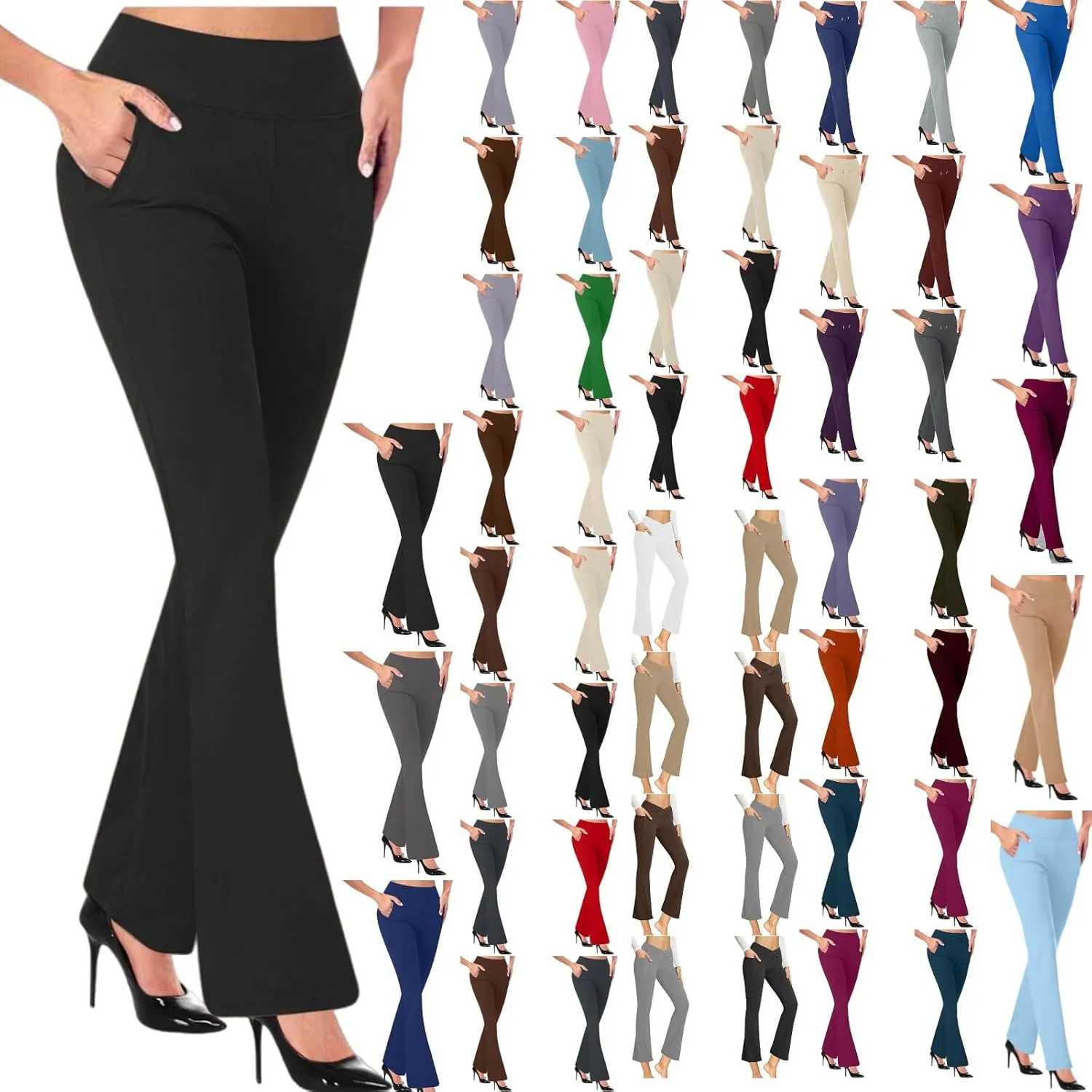 Women High Waist Yoga Pants Tummy Control Stretchy Straight Pant Comfy Business Trouser Workout Gym Legging Pockets
