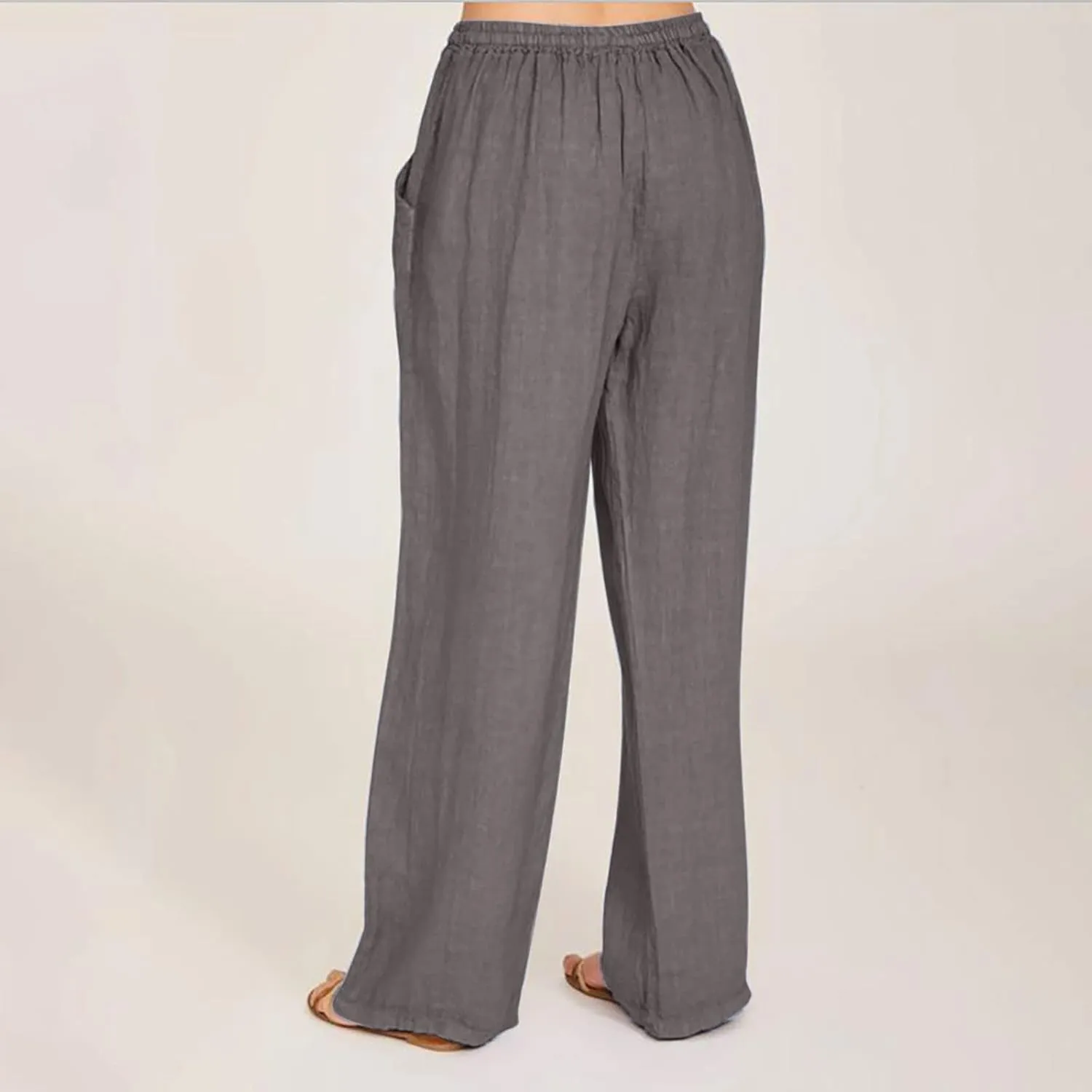 Women Long Linen Pants Casual Loose High Waist Drawstring Wide Leg Palazzo Pants Trousers with Pockets Baggy Slacks