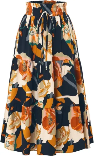 Women Long Skirt Maxi Spring Flowy Boho Comfy Tiered Western Long Maxi Skirts for Women