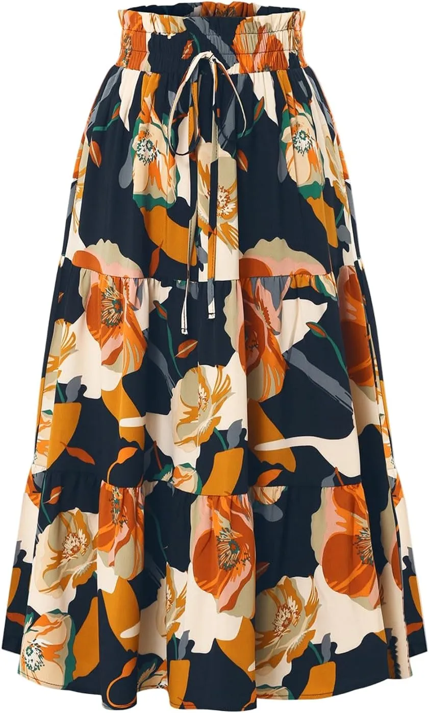 Women Long Skirt Maxi Spring Flowy Boho Comfy Tiered Western Long Maxi Skirts for Women