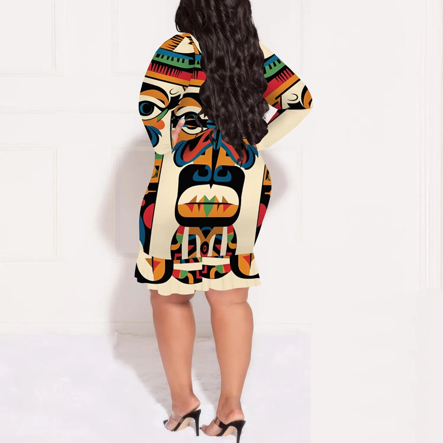 Women Midi Dress Long Sleeves Floral Printed Cocktail Party Club T Shirt Sundress Curvy Wrap Sexy Dresses High Waiste