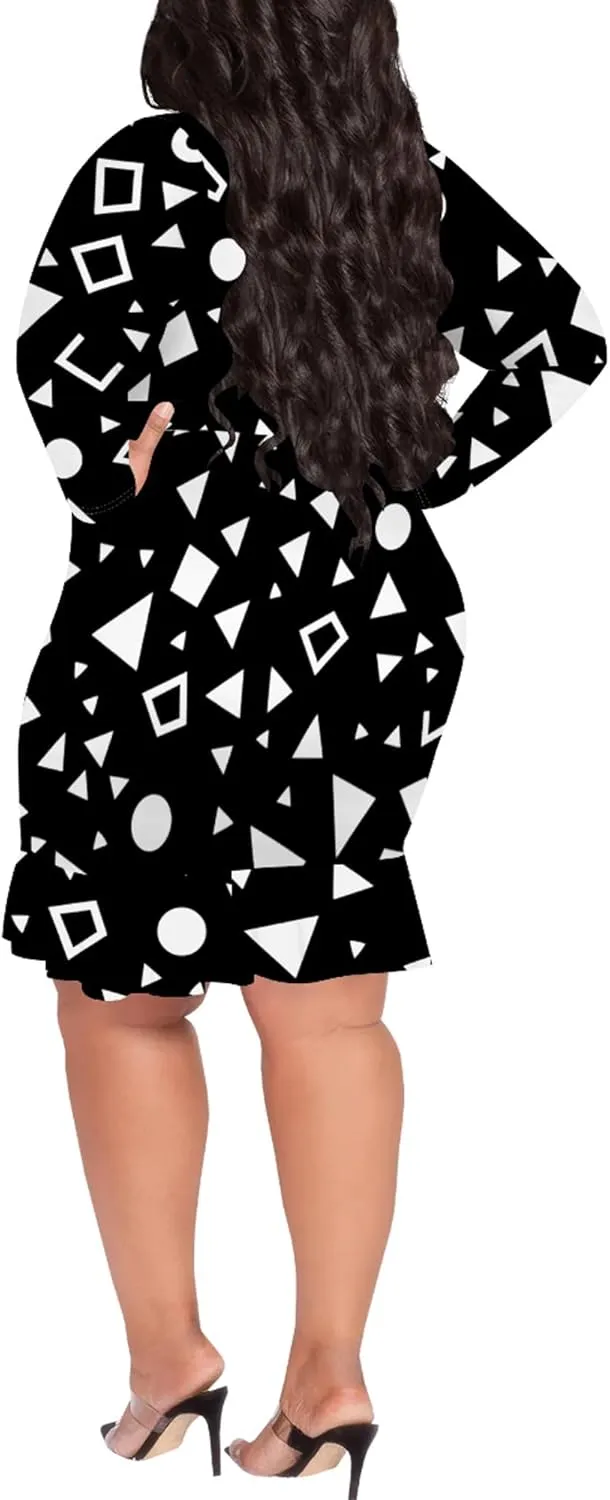 Women Midi Dress Long Sleeves Floral Printed Cocktail Party Club T Shirt Sundress Curvy Wrap Sexy Dresses High Waiste