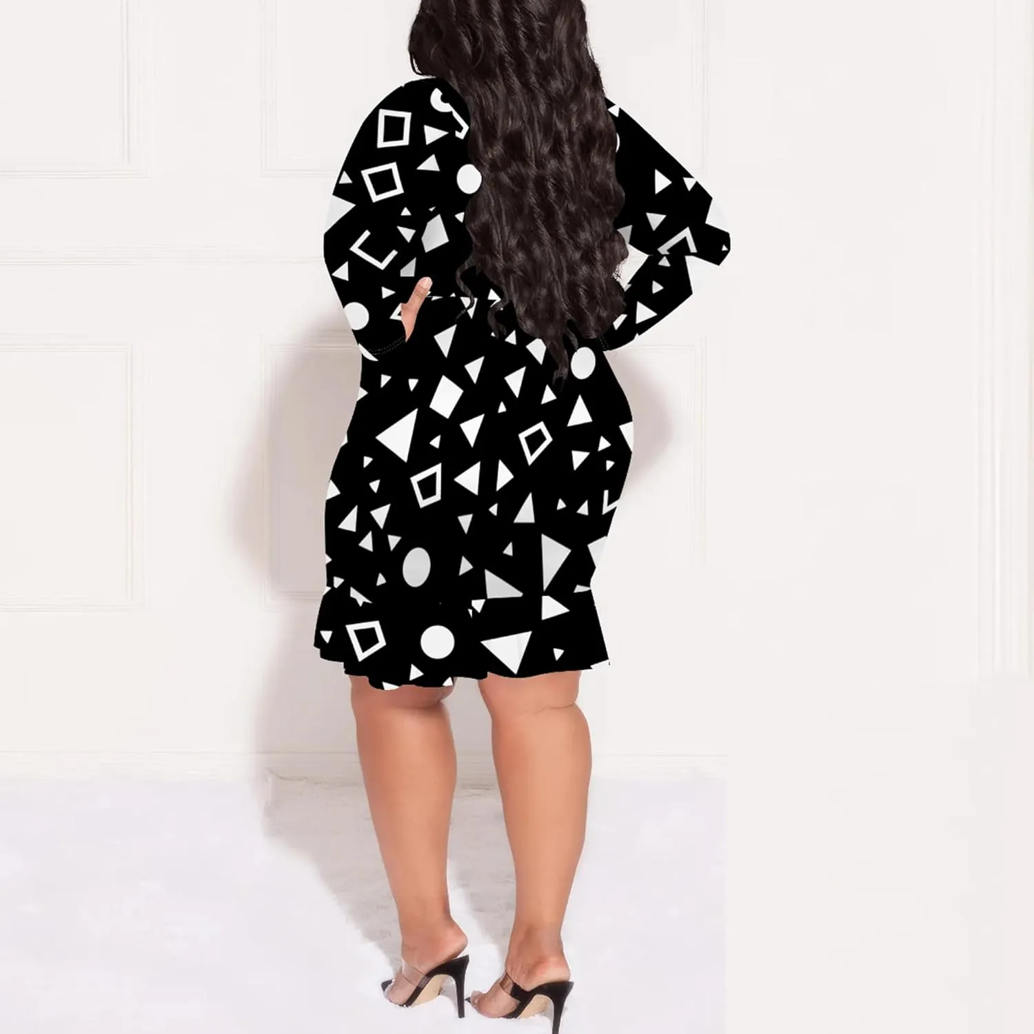 Women Midi Dress Long Sleeves Floral Printed Cocktail Party Club T Shirt Sundress Curvy Wrap Sexy Dresses High Waiste