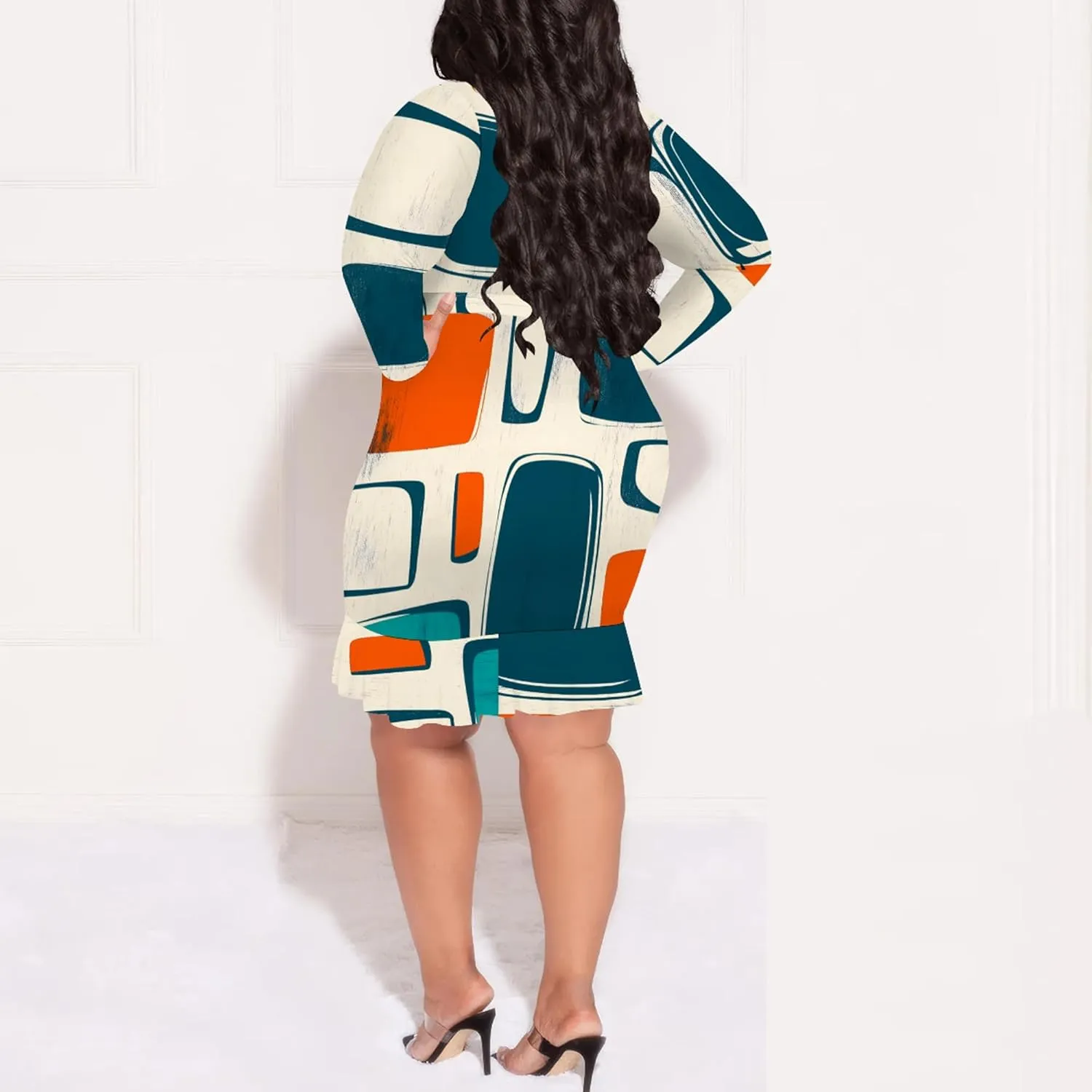 Women Midi Dress Long Sleeves Floral Printed Cocktail Party Club T Shirt Sundress Curvy Wrap Sexy Dresses High Waiste
