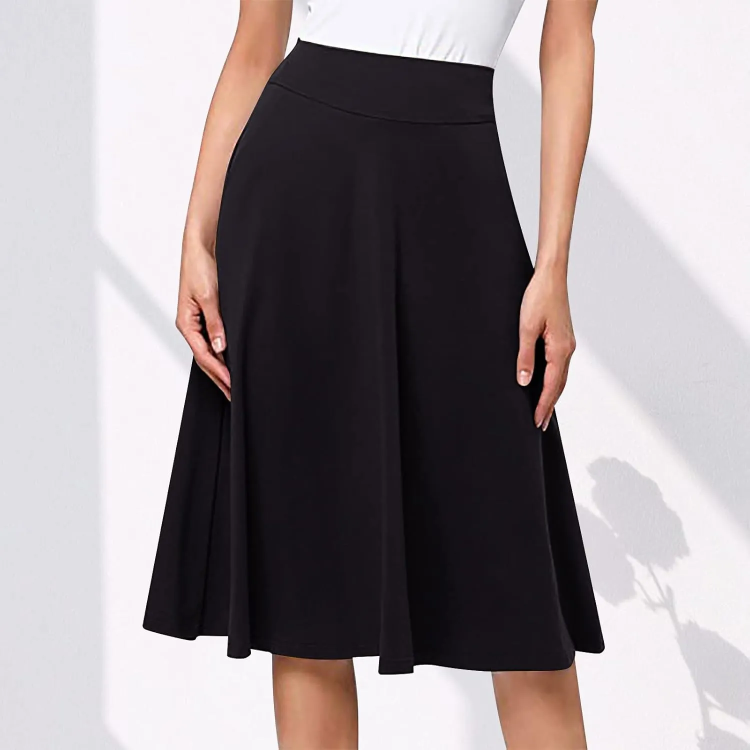 Women Midi Skirt High Waisted Zipper Solid Color Casual Flowy Knee Length Beach Skirts Ladies Summer Work Outfit