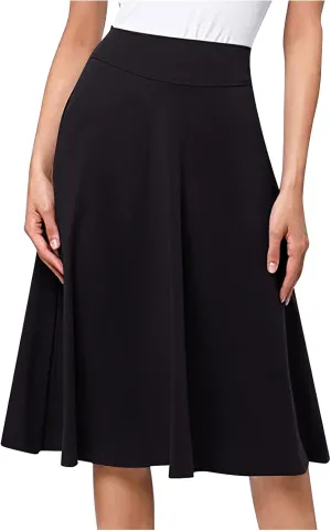 Women Midi Skirt High Waisted Zipper Solid Color Casual Flowy Knee Length Beach Skirts Ladies Summer Work Outfit
