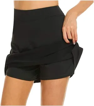 Women Mini Skirt with Shorts Trendy High Waisted Side Slit Solid Color Casual Active Golf Yoga Running Shift Skirts