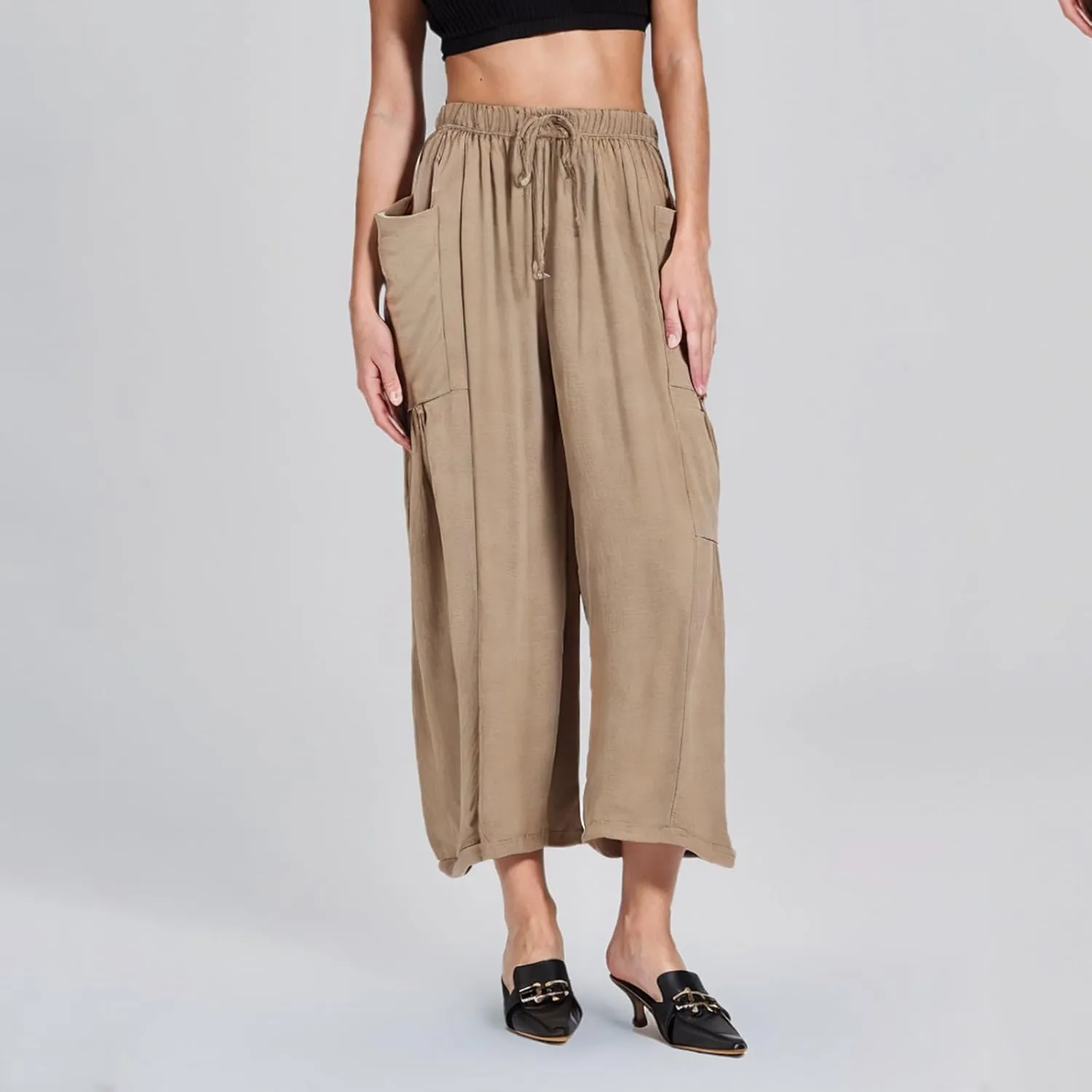Women Pants Wide Leg Cotton Linen Pants Summer Trendy Beach Palazzo Lounge Trousers Casual Plus Size Vacation Clothes