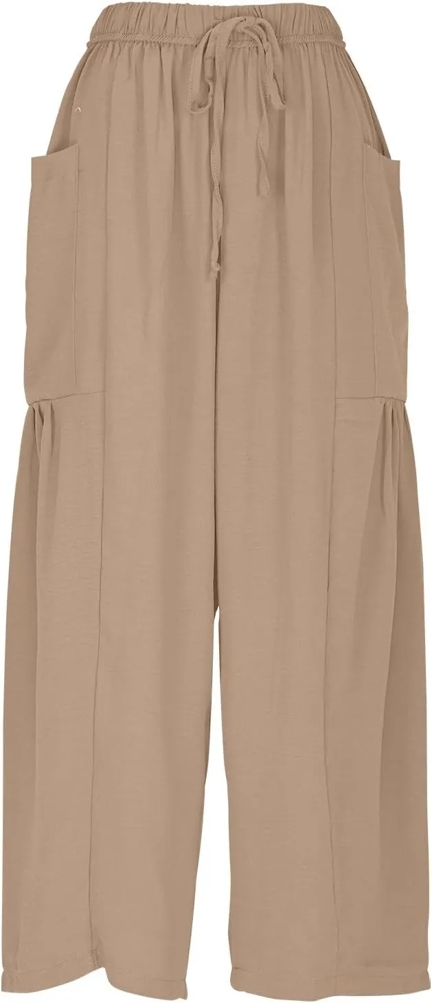 Women Pants Wide Leg Cotton Linen Pants Summer Trendy Beach Palazzo Lounge Trousers Casual Plus Size Vacation Clothes