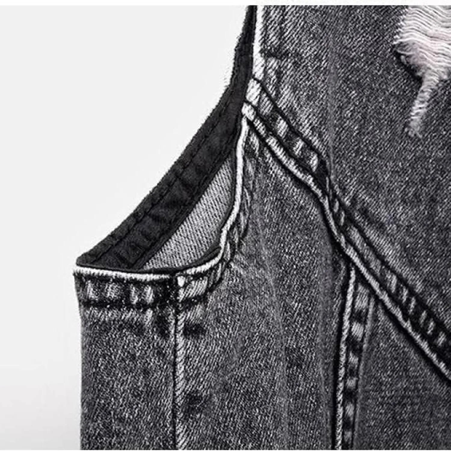 Women Sleeveless Denim Vest,Large Size s-5xl Punk Black Ripped Washed Denim Vest Jeans Zip Bandage Short Denim Waistcoat