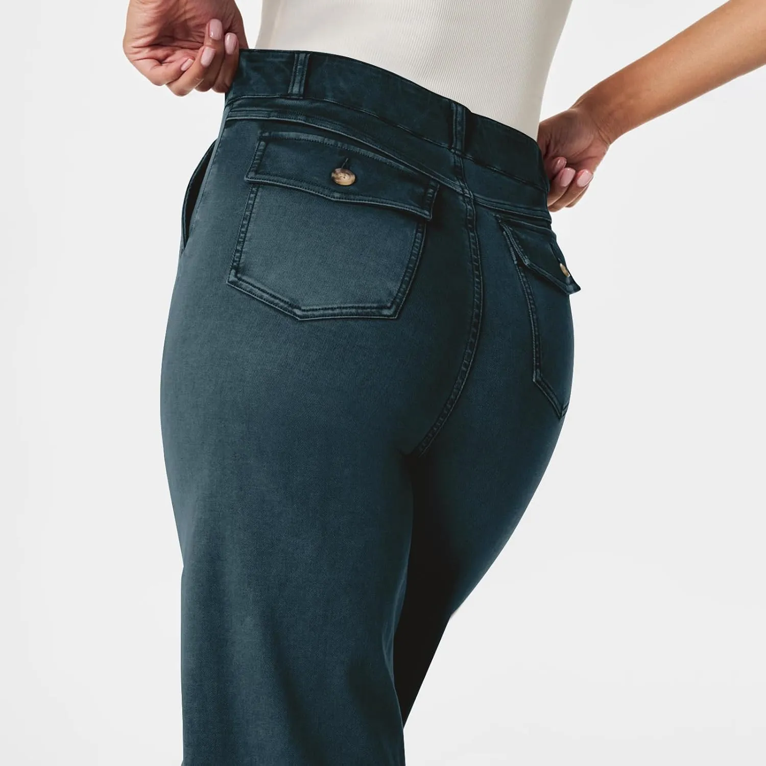 Women Stretch Twill Cropped Wide Leg Pant High Waist Casual Capri Pant Straight Leg Chino Pants Baggy Ankle Jeans