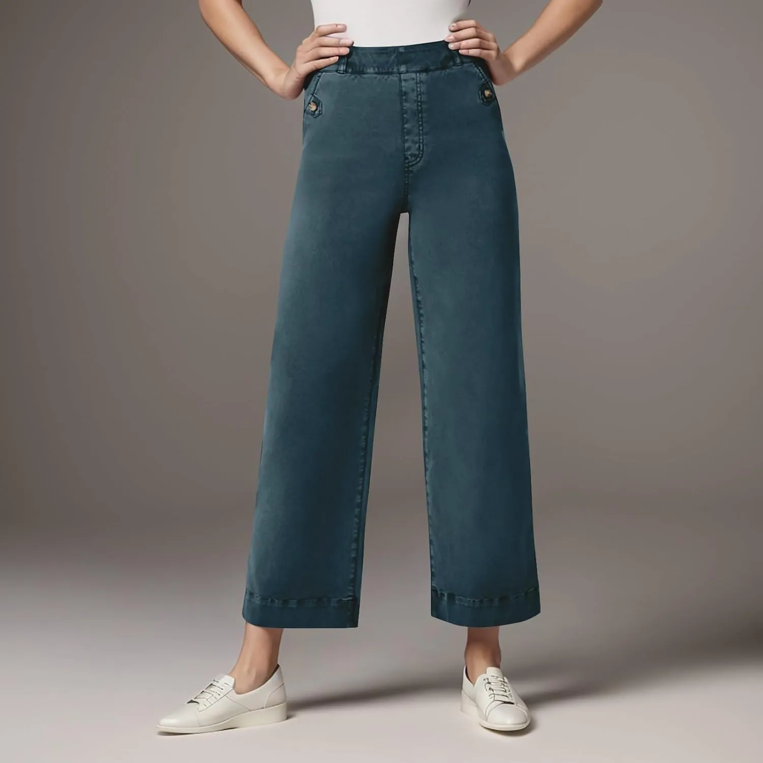 Women Stretch Twill Cropped Wide Leg Pant High Waist Casual Capri Pant Straight Leg Chino Pants Baggy Ankle Jeans