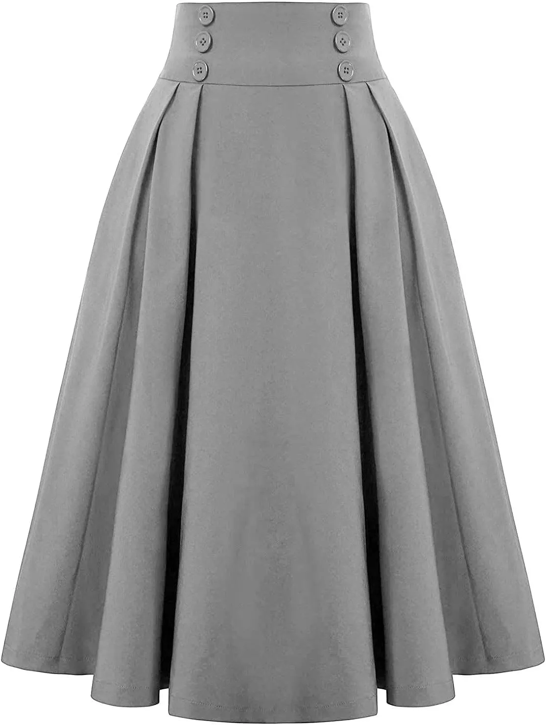 Women Vintage Elastic High Waist Pleated Skirt Gothic Button Midi A-Line Swing Skirts Work Casual Dress 2025 Trendy