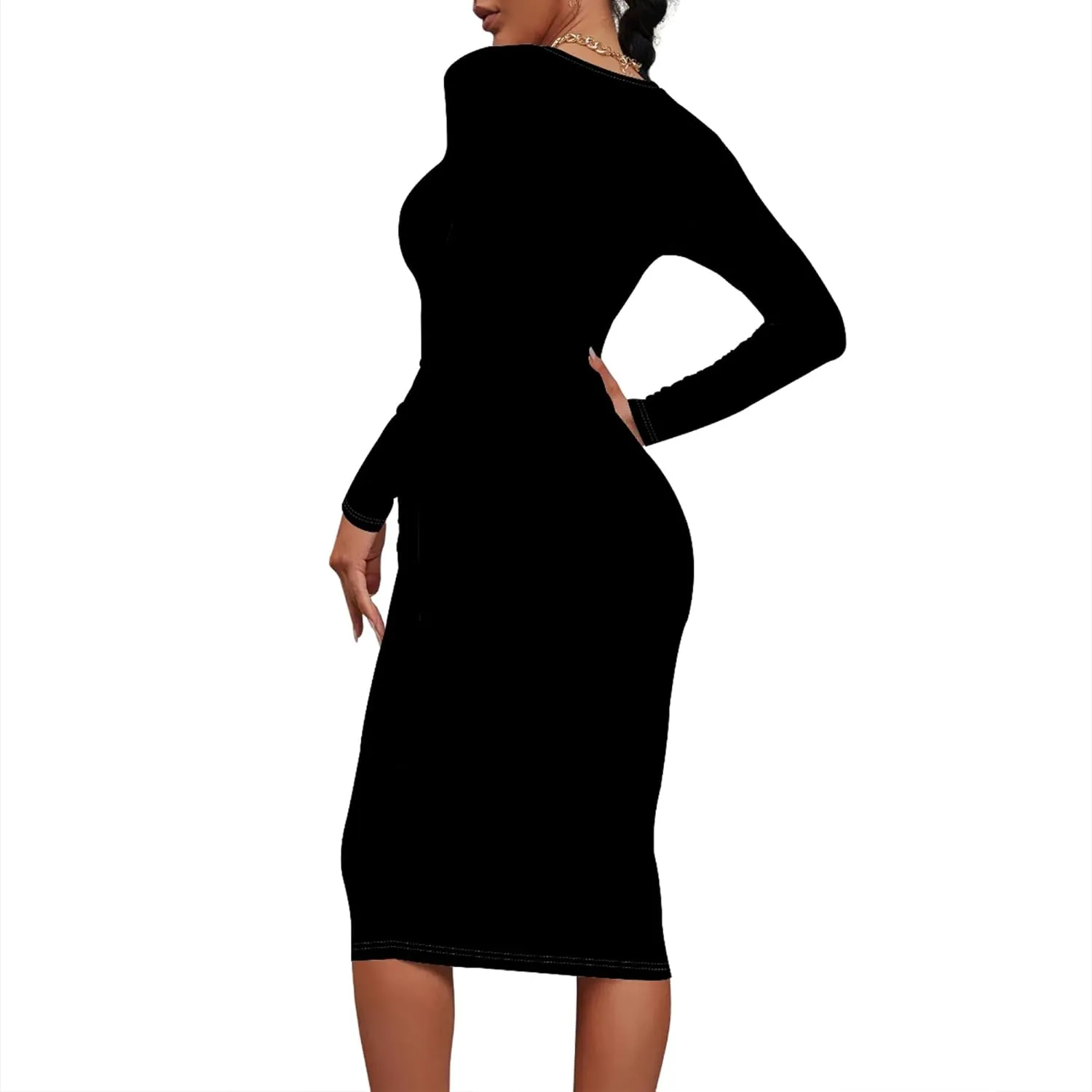 Women's Autumn Casual Basic Solid Color Long Sleeve Bodycon Sexy Turtleneck Midi Cocktail Club Party Pencil Dresses