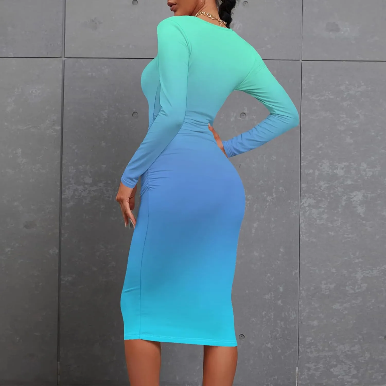 Women's Autumn Casual Basic Solid Color Long Sleeve Bodycon Sexy Turtleneck Midi Cocktail Club Party Pencil Dresses