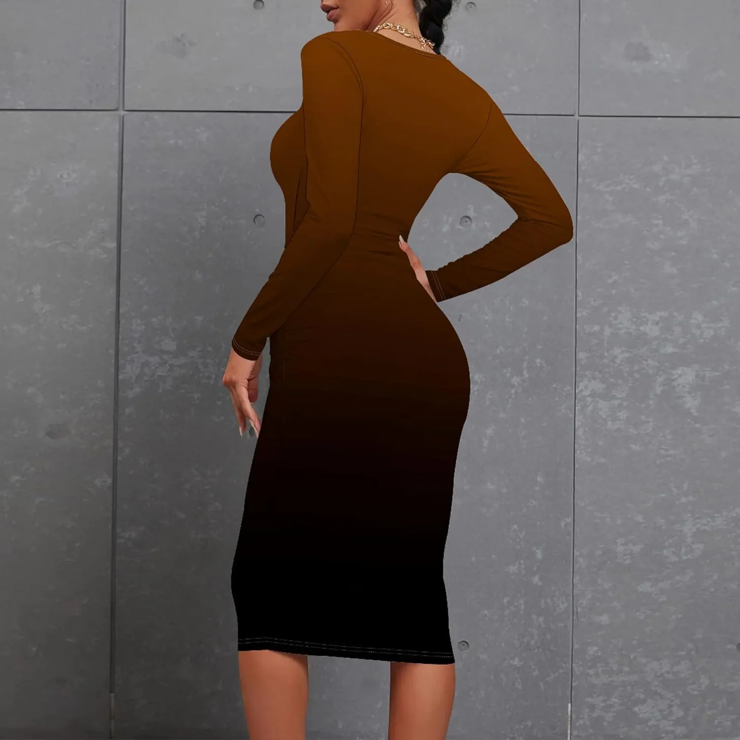 Women's Autumn Casual Basic Solid Color Long Sleeve Bodycon Sexy Turtleneck Midi Cocktail Club Party Pencil Dresses