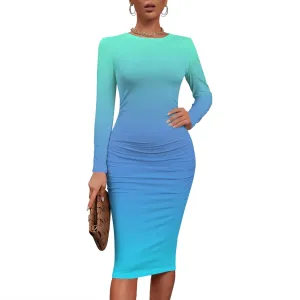 Women's Autumn Casual Basic Solid Color Long Sleeve Bodycon Sexy Turtleneck Midi Cocktail Club Party Pencil Dresses