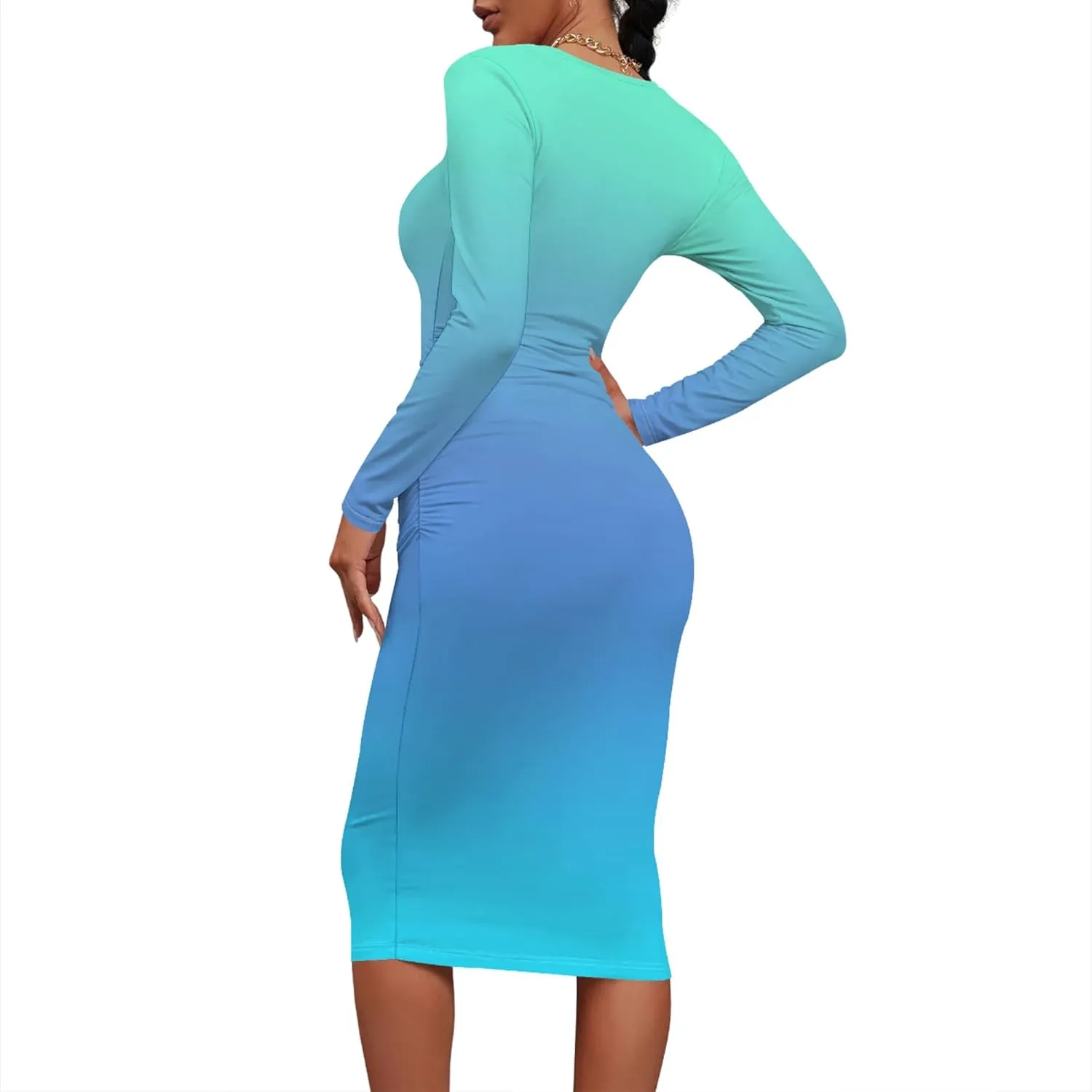 Women's Autumn Casual Basic Solid Color Long Sleeve Bodycon Sexy Turtleneck Midi Cocktail Club Party Pencil Dresses