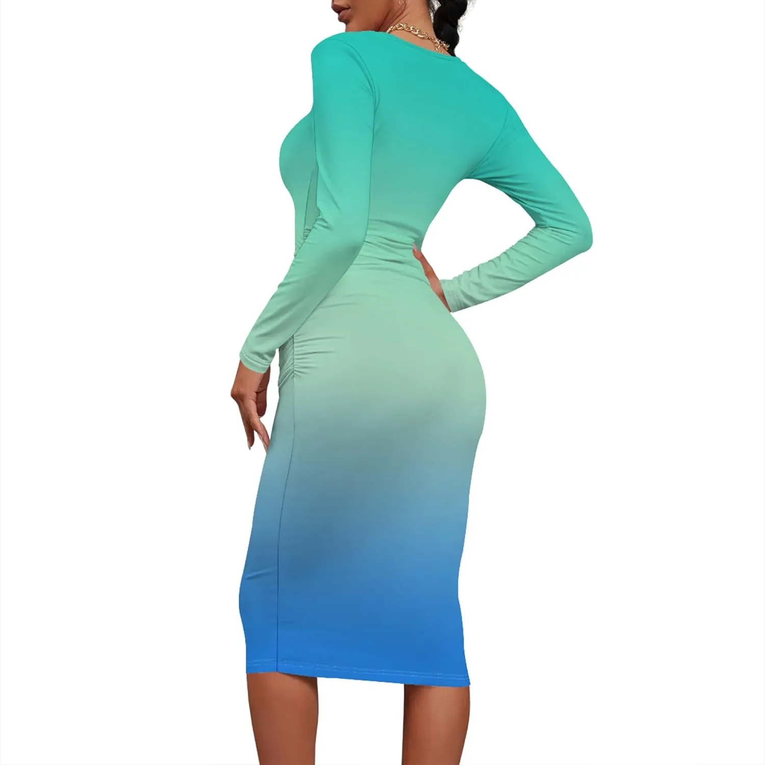 Women's Autumn Casual Basic Solid Color Long Sleeve Bodycon Sexy Turtleneck Midi Cocktail Club Party Pencil Dresses