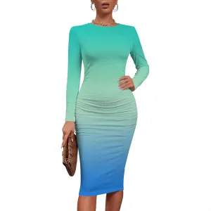 Women's Autumn Casual Basic Solid Color Long Sleeve Bodycon Sexy Turtleneck Midi Cocktail Club Party Pencil Dresses