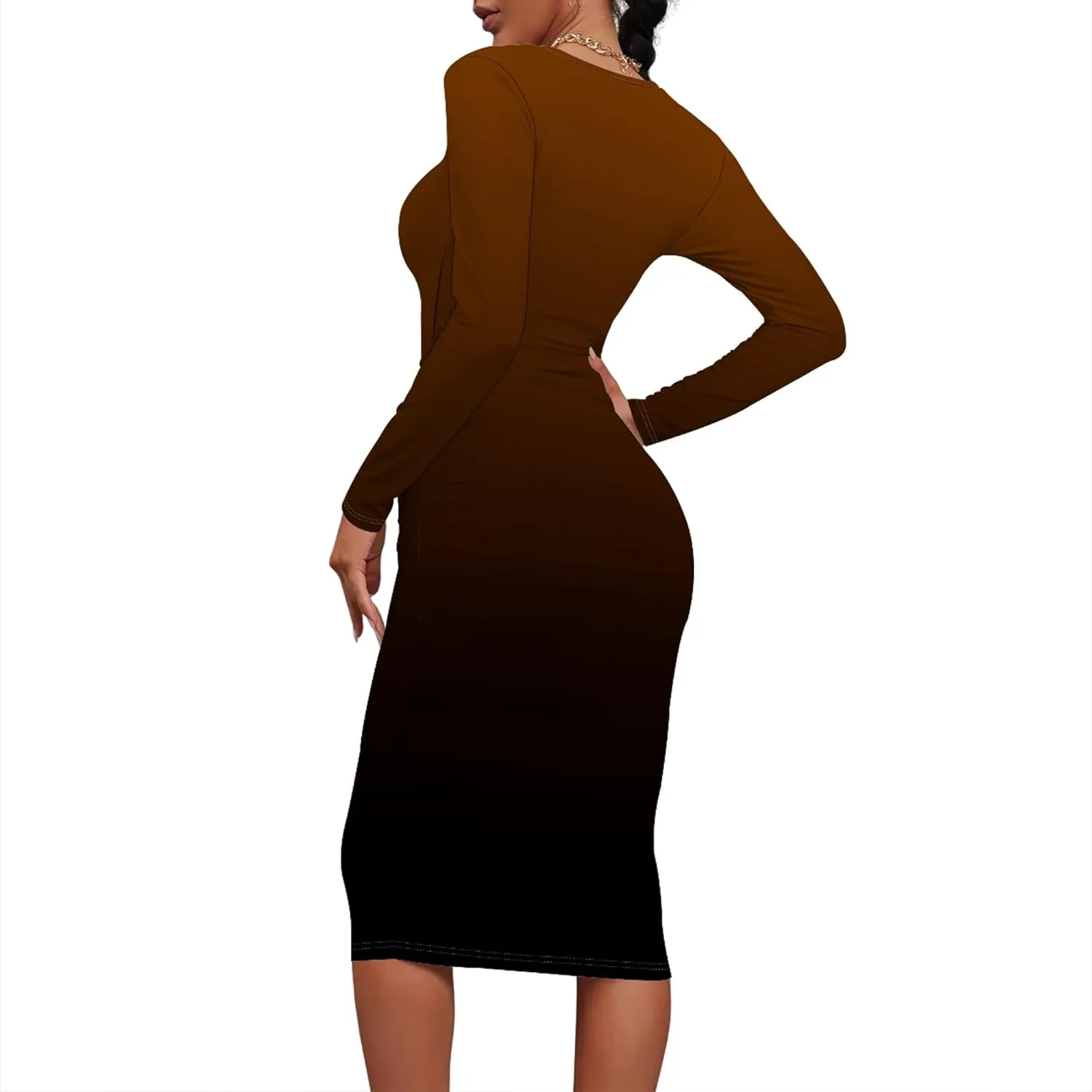 Women's Autumn Casual Basic Solid Color Long Sleeve Bodycon Sexy Turtleneck Midi Cocktail Club Party Pencil Dresses