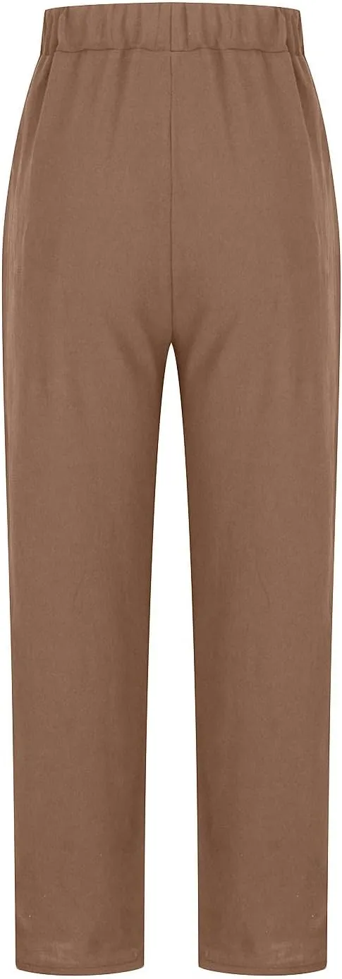 Women's Casual Cotton Linen Pants Tapered Capri Cargo Pants Loose Elastic Waist Ankle Cropped Trousers with Pockets