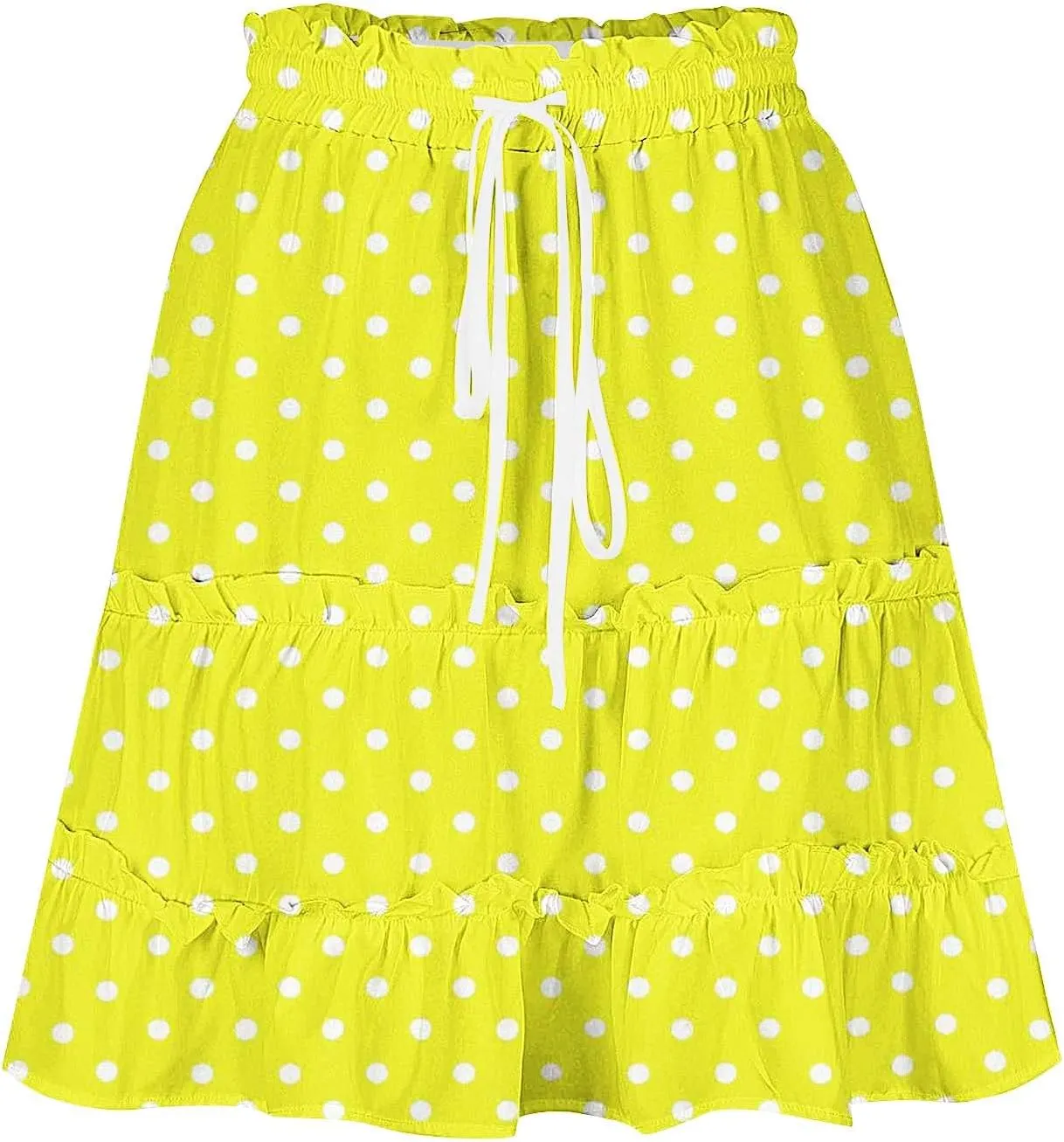 Women's Casual Summer Skirts High Waist Pleated Skirts A-Line Flowy Swing Tiered Skirt Polka Dots Beach Skirt