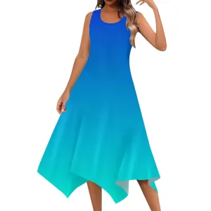 Women's Casual Summer Solid Color Midi Dress Sleeveless Swing Tank Sundress Pleated Tshirt Beach Cover Ups Dresses