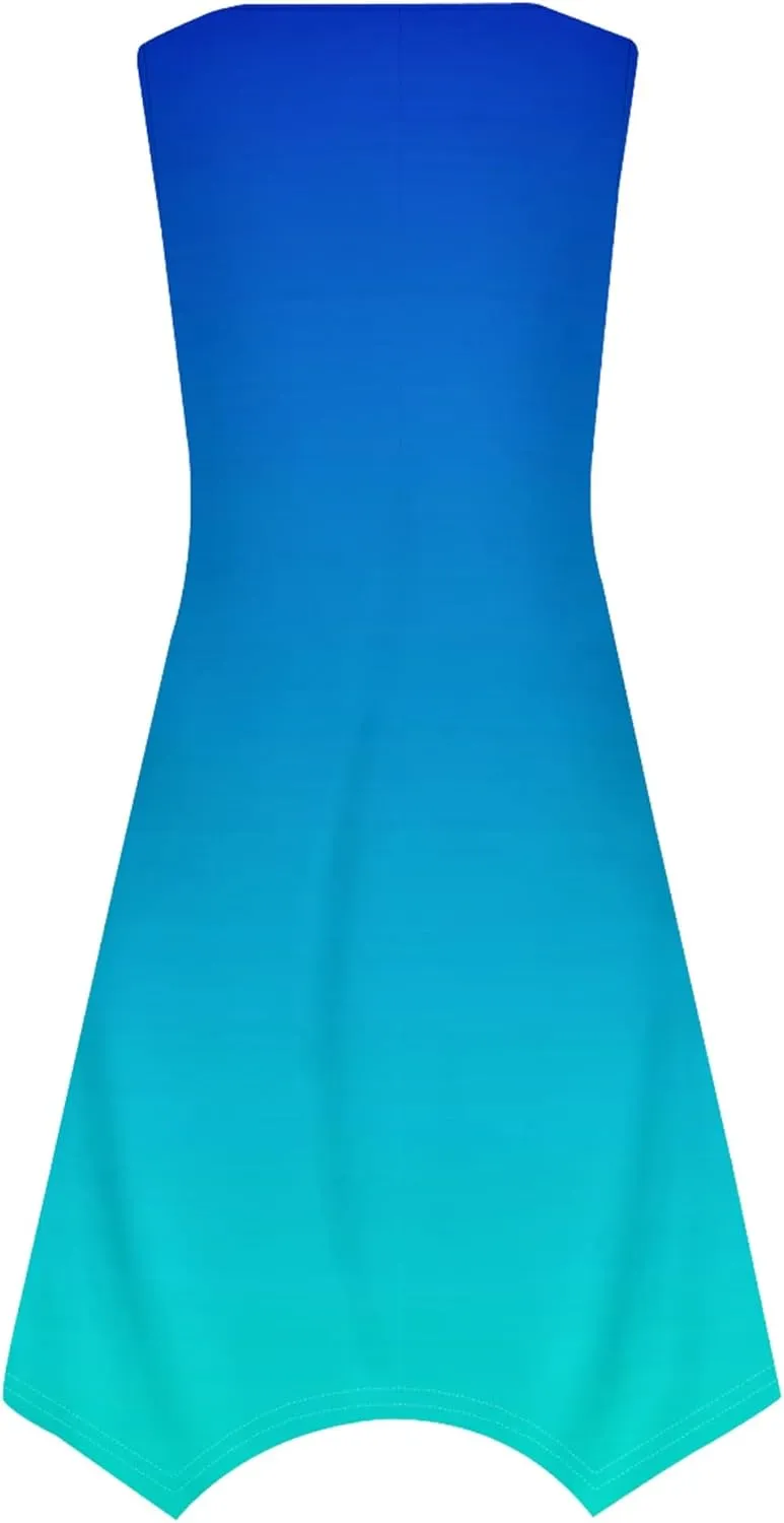 Women's Casual Summer Solid Color Midi Dress Sleeveless Swing Tank Sundress Pleated Tshirt Beach Cover Ups Dresses