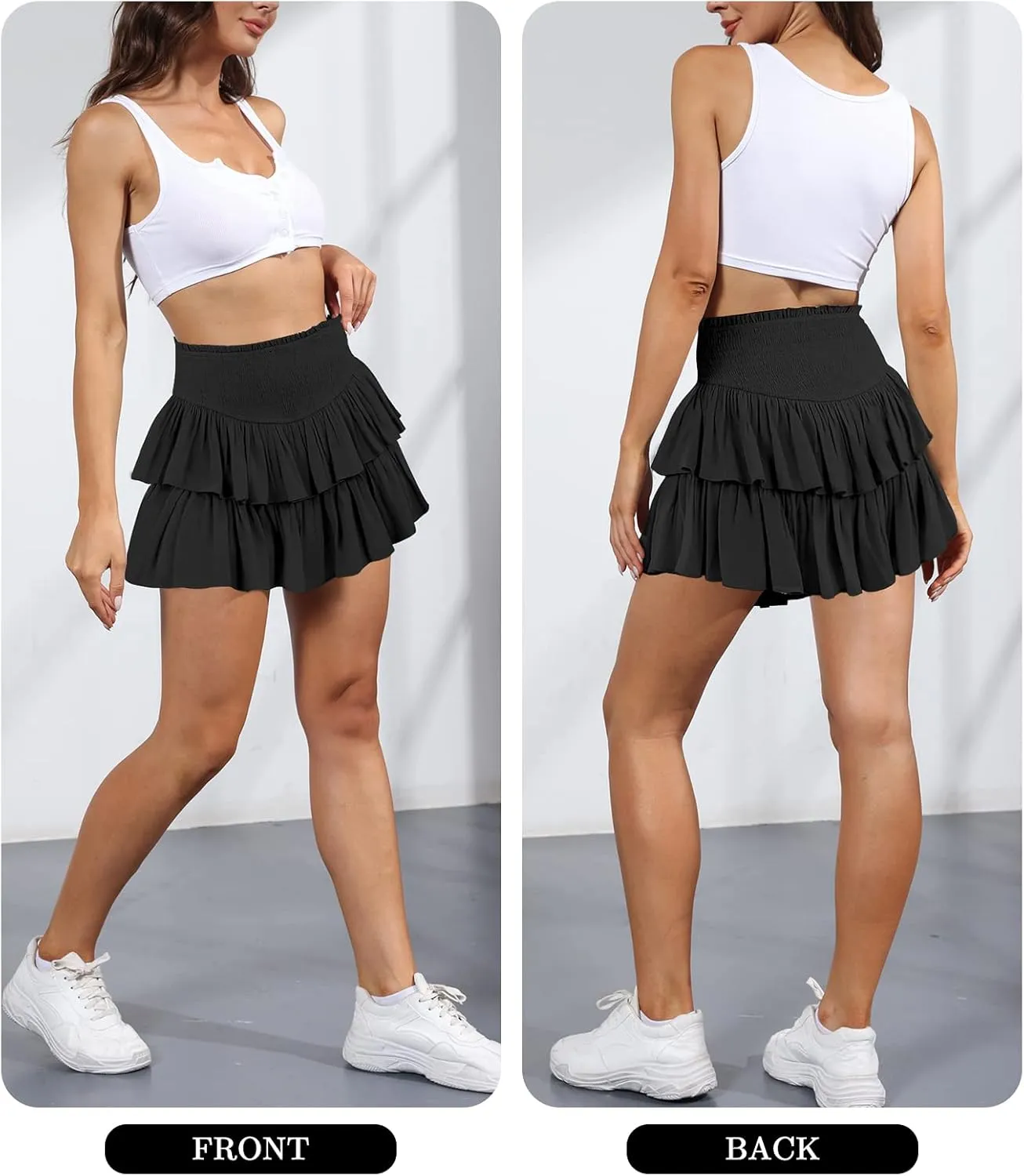 Women's Cute High Waist Ruffle Mini Skirt Layered Ruffle Hem Flared Flowy Casual Swing Beach Mini Short Skirt