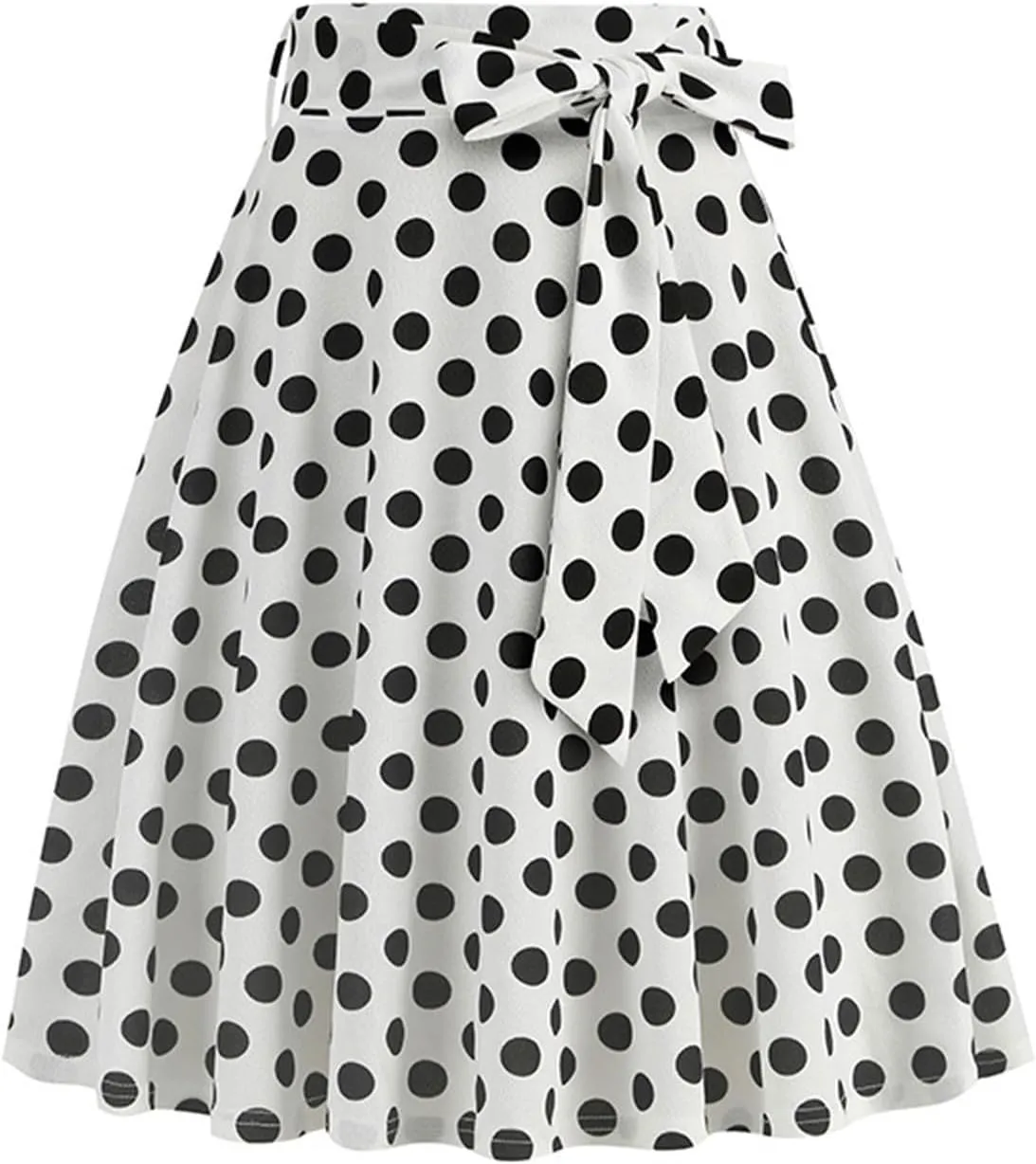 Womens Cute Polka Dot Skirts Elegant Bow Tie Lace-Up Summer Lightweight Comfy A-Line Pleated Midi Skirts