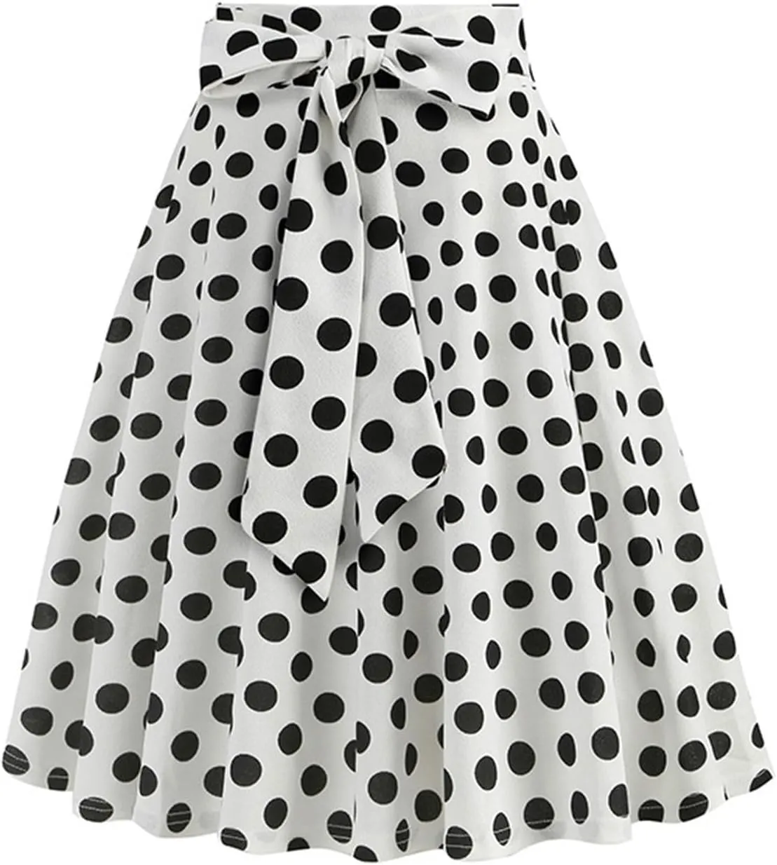 Womens Cute Polka Dot Skirts Elegant Bow Tie Lace-Up Summer Lightweight Comfy A-Line Pleated Midi Skirts