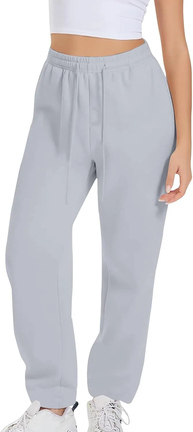 Women's Drawstring Elastic Waist Straight Leg Sweatpants Baggy High Waisted Lounge Sweat Pants Trousers with Pockets