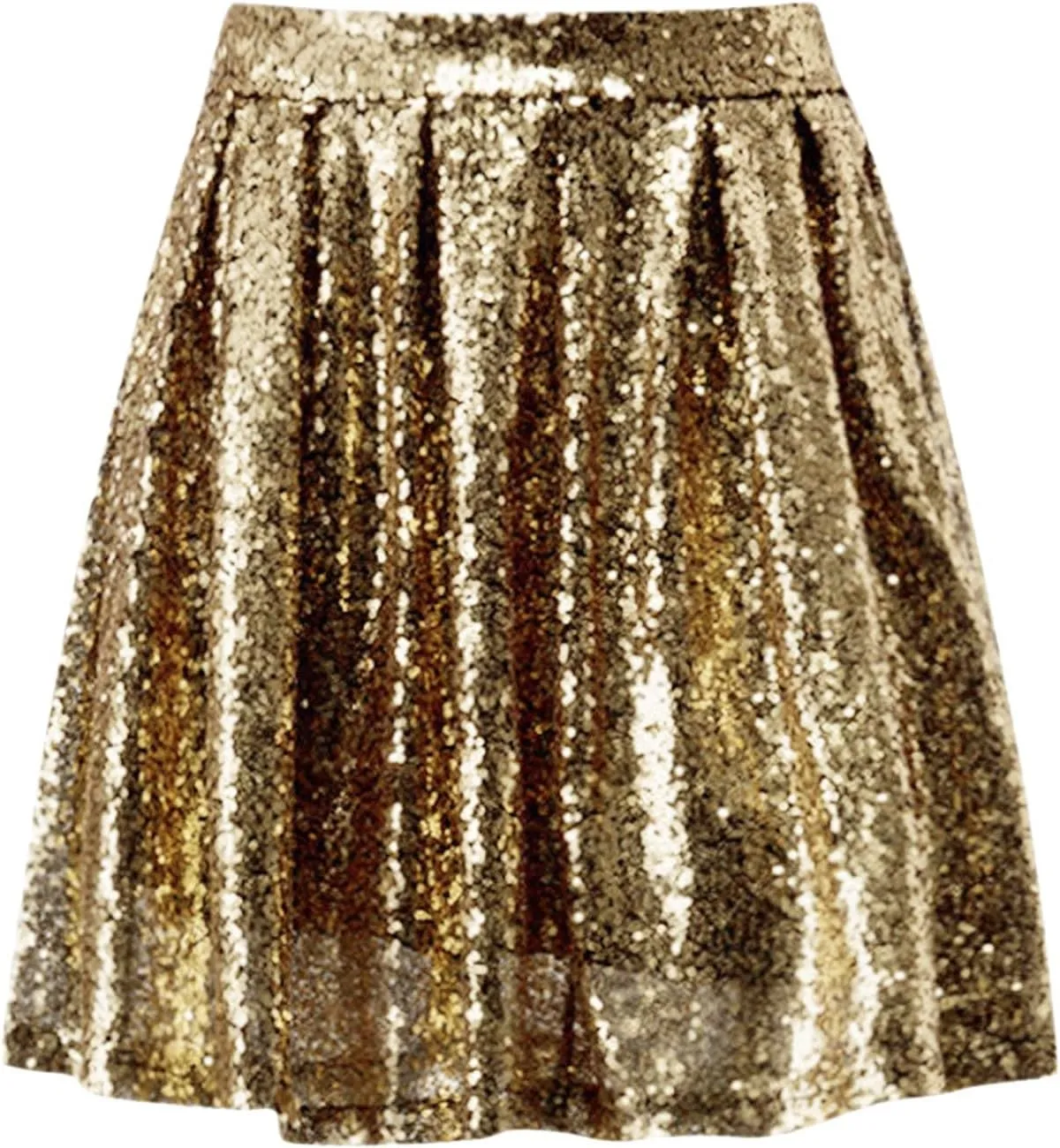 Women's Fashion High Waist Pleated Solid Color Short Skirt Loose Sequin Skirt Top and Midi Skirt
